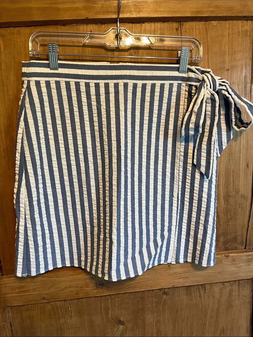 J. Crew Blue and White Striped Tie-Waist Mini Skirt